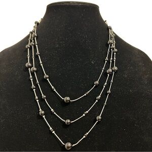 Statement Necklace with Black Beads of Various Sizes on 3 Strands
